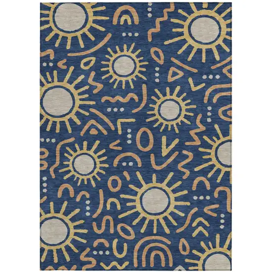 Navy Blue And Blue Geometric Washable Indoor Outdoor Area Rug Photo 3