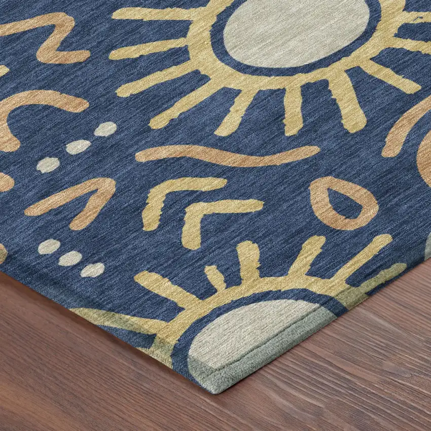 Navy Blue And Blue Geometric Washable Indoor Outdoor Area Rug Photo 4
