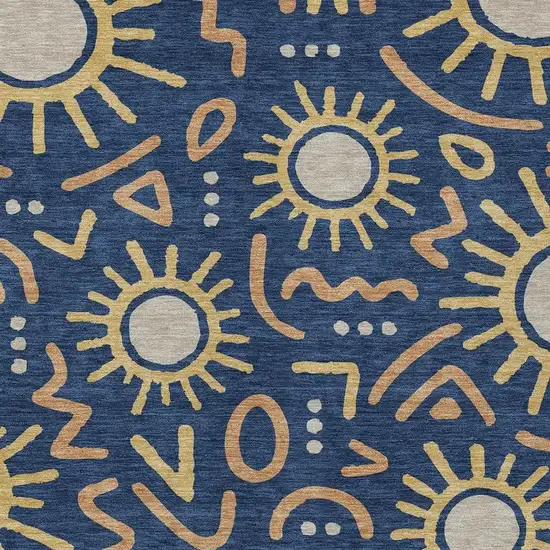 Navy Blue And Blue Geometric Washable Indoor Outdoor Area Rug Photo 2