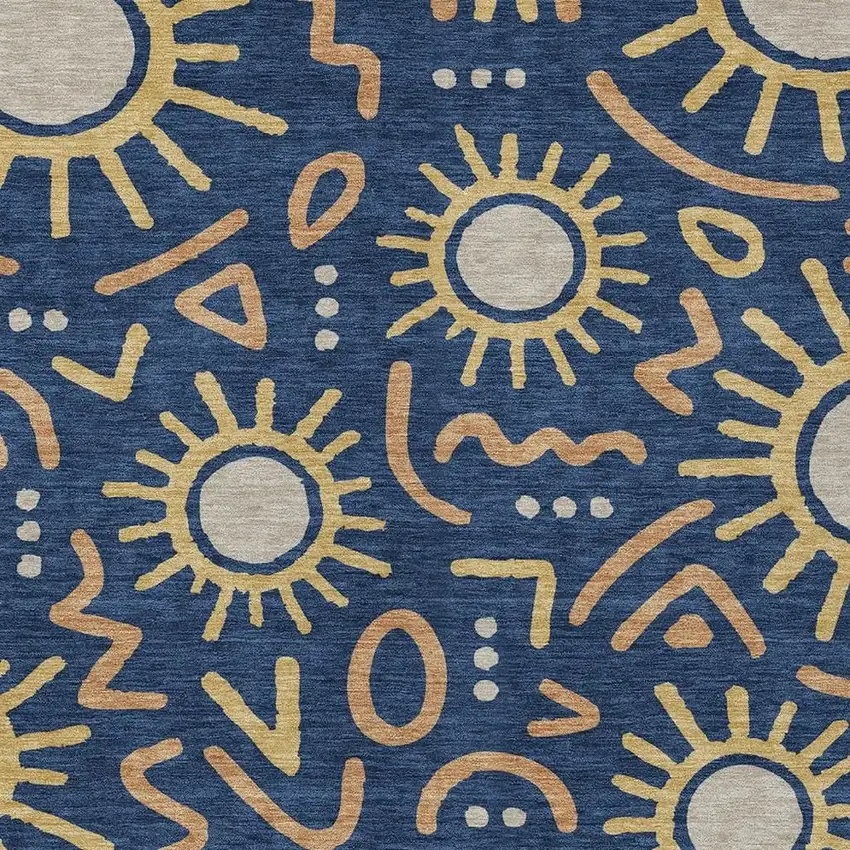 Navy Blue And Blue Geometric Washable Indoor Outdoor Area Rug Photo 2