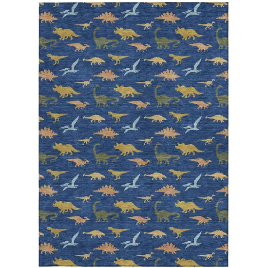 Navy Blue And Blue Geometric Washable Indoor Outdoor Area Rug Photo 3
