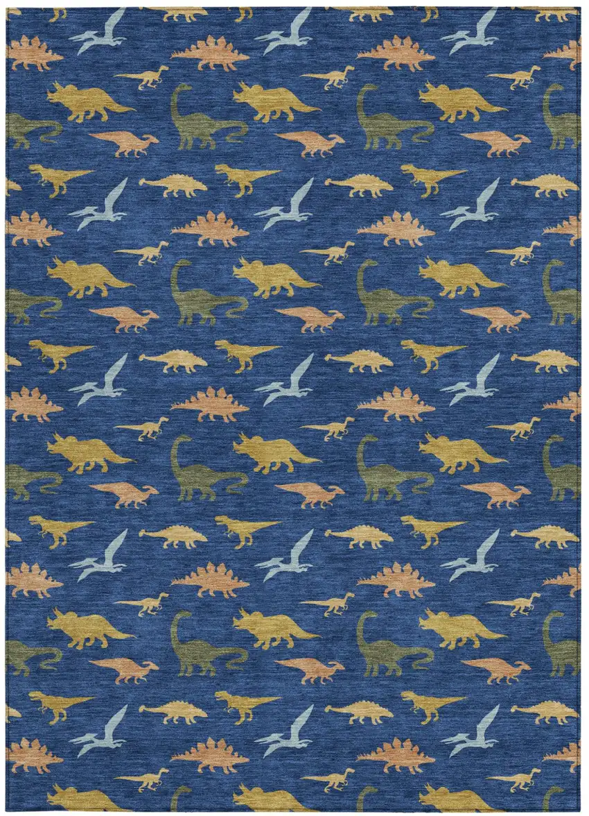Navy Blue And Blue Geometric Washable Indoor Outdoor Area Rug Photo 3