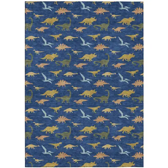 Navy Blue And Blue Geometric Washable Indoor Outdoor Area Rug Photo 1