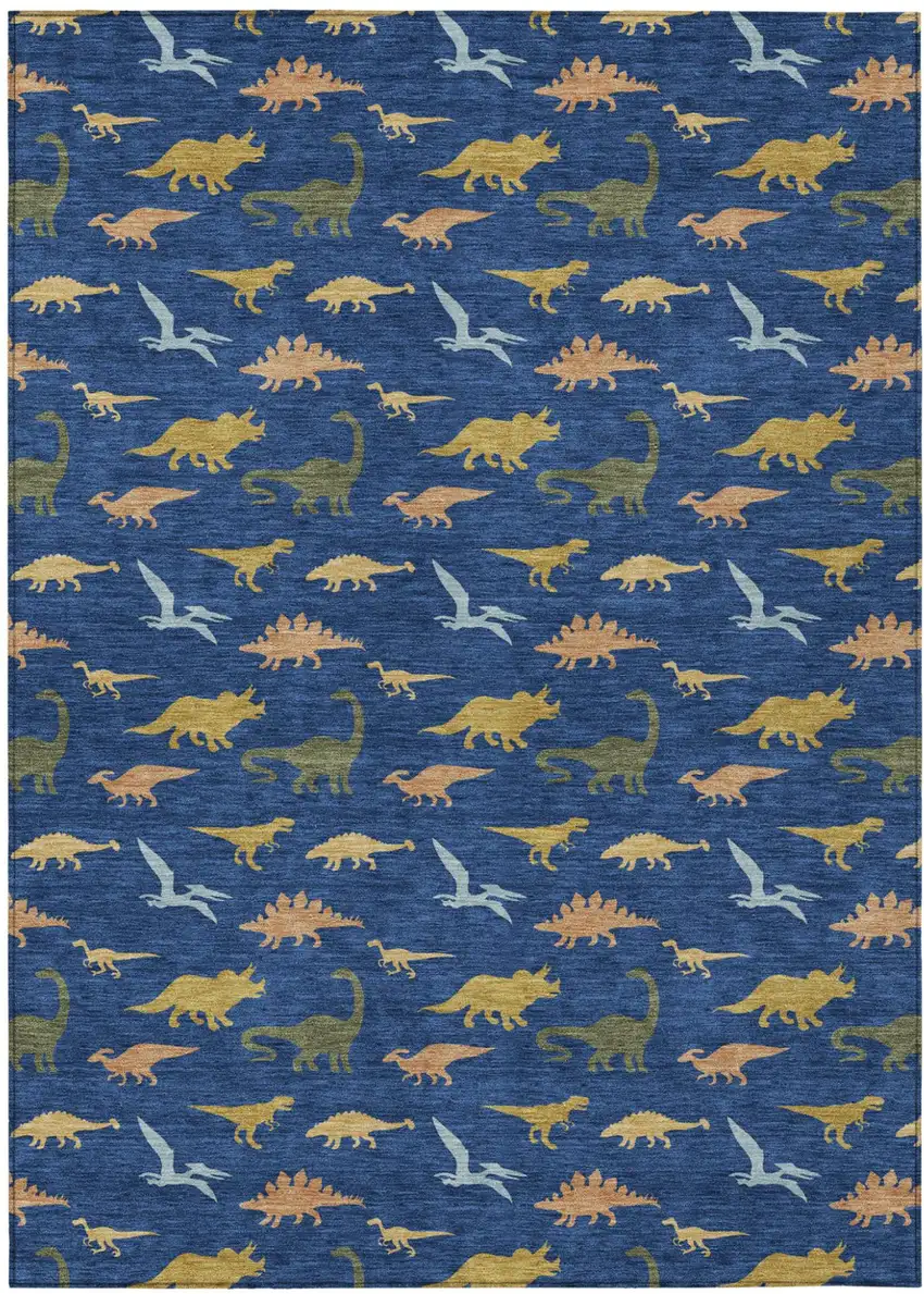 Navy Blue And Blue Geometric Washable Indoor Outdoor Area Rug Photo 1