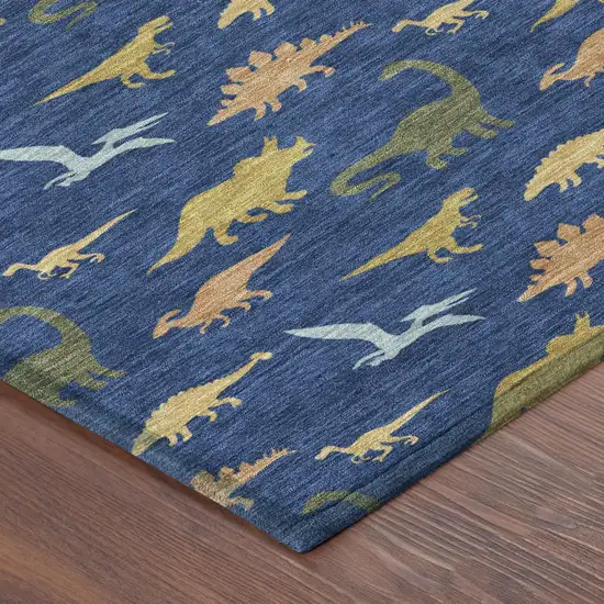 Navy Blue And Blue Geometric Washable Indoor Outdoor Area Rug Photo 4
