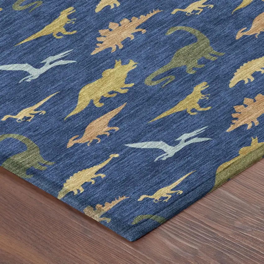 Navy Blue And Blue Geometric Washable Indoor Outdoor Area Rug Photo 4