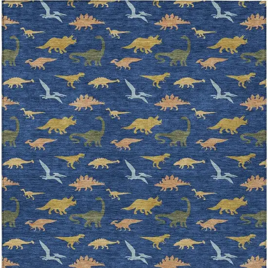 Navy Blue And Blue Geometric Washable Indoor Outdoor Area Rug Photo 3