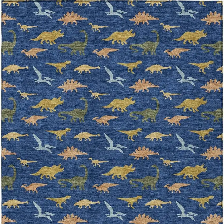 Navy Blue And Blue Geometric Washable Indoor Outdoor Area Rug Photo 3