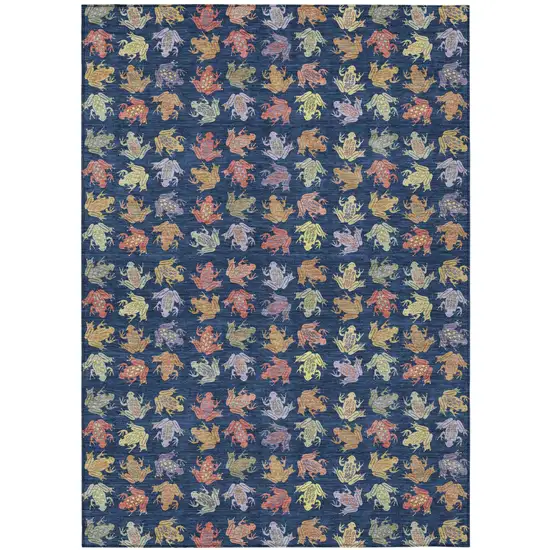 Navy Blue And Blue Geometric Washable Indoor Outdoor Area Rug Photo 1