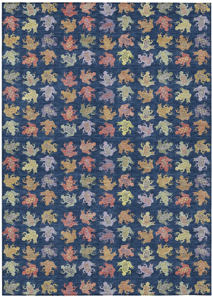 Navy Blue And Blue Geometric Washable Indoor Outdoor Area Rug Photo 1