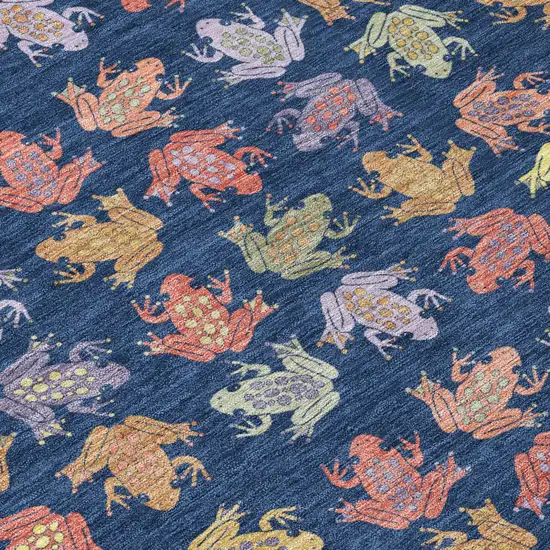 Navy Blue And Blue Geometric Washable Indoor Outdoor Area Rug Photo 5