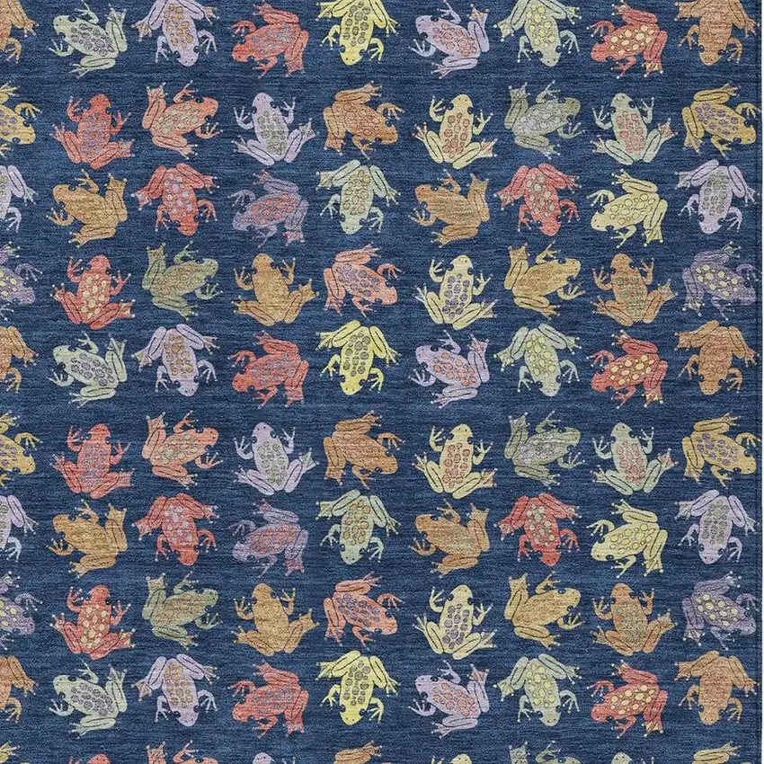 Navy Blue And Blue Geometric Washable Indoor Outdoor Area Rug Photo 2