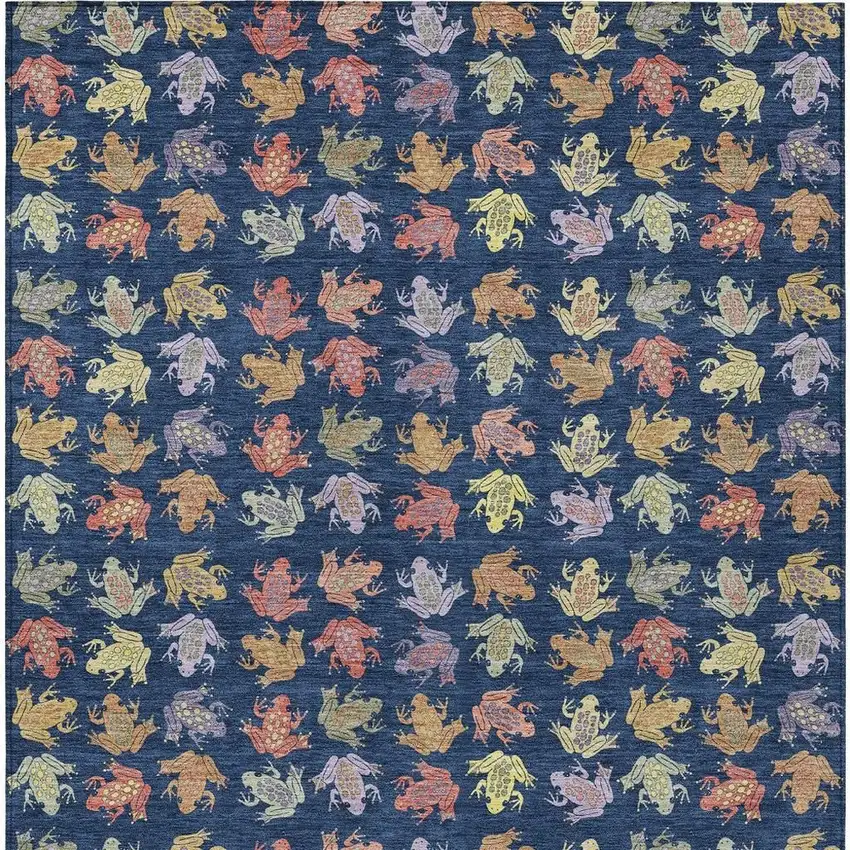Navy Blue And Blue Geometric Washable Indoor Outdoor Area Rug Photo 3