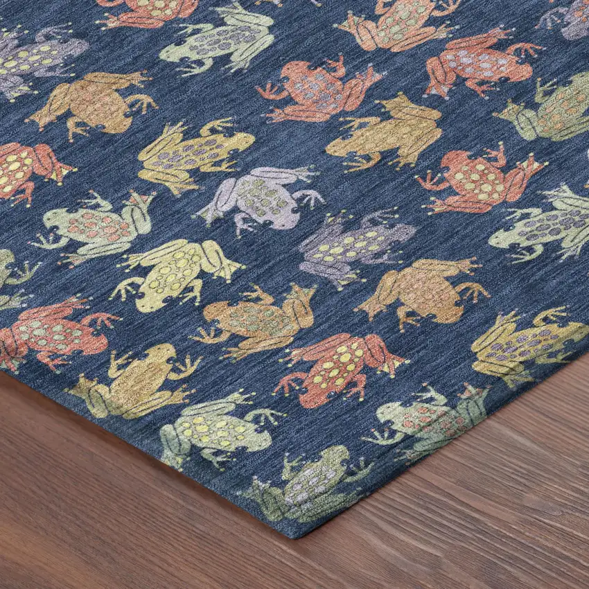 Navy Blue And Blue Geometric Washable Indoor Outdoor Area Rug Photo 4