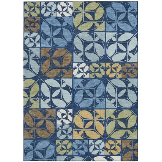 Navy Blue And Blue Geometric Washable Indoor Outdoor Area Rug Photo 3
