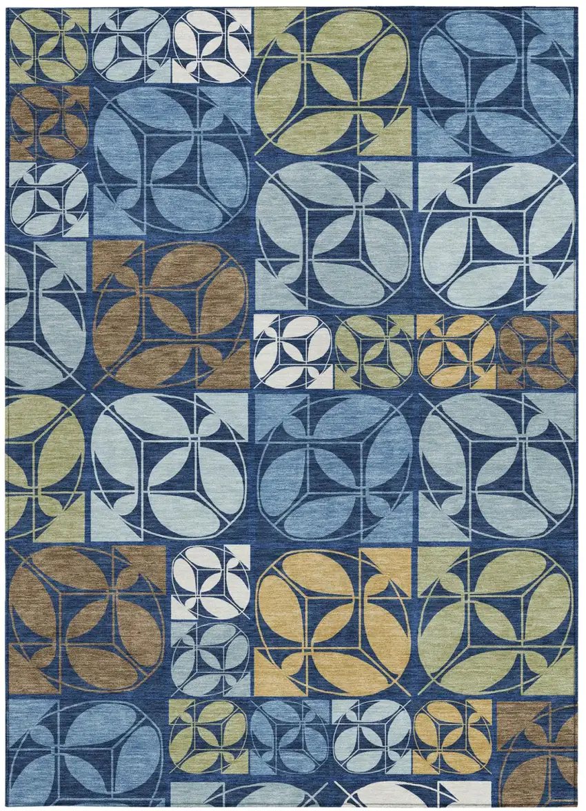 Navy Blue And Blue Geometric Washable Indoor Outdoor Area Rug Photo 3