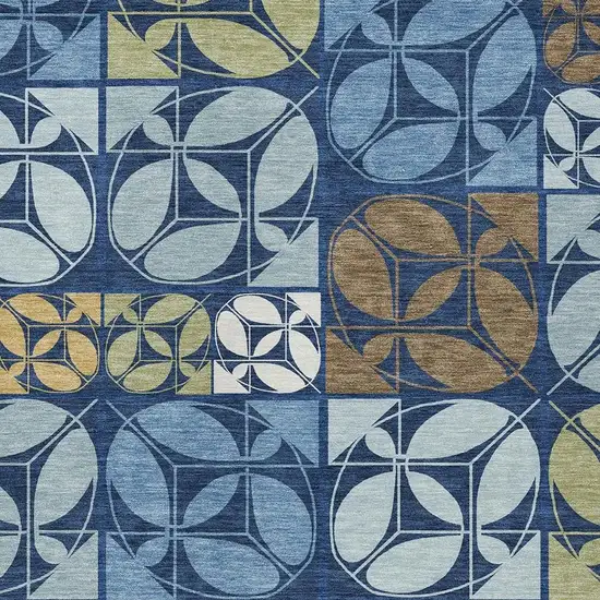 Navy Blue And Blue Geometric Washable Indoor Outdoor Area Rug Photo 2