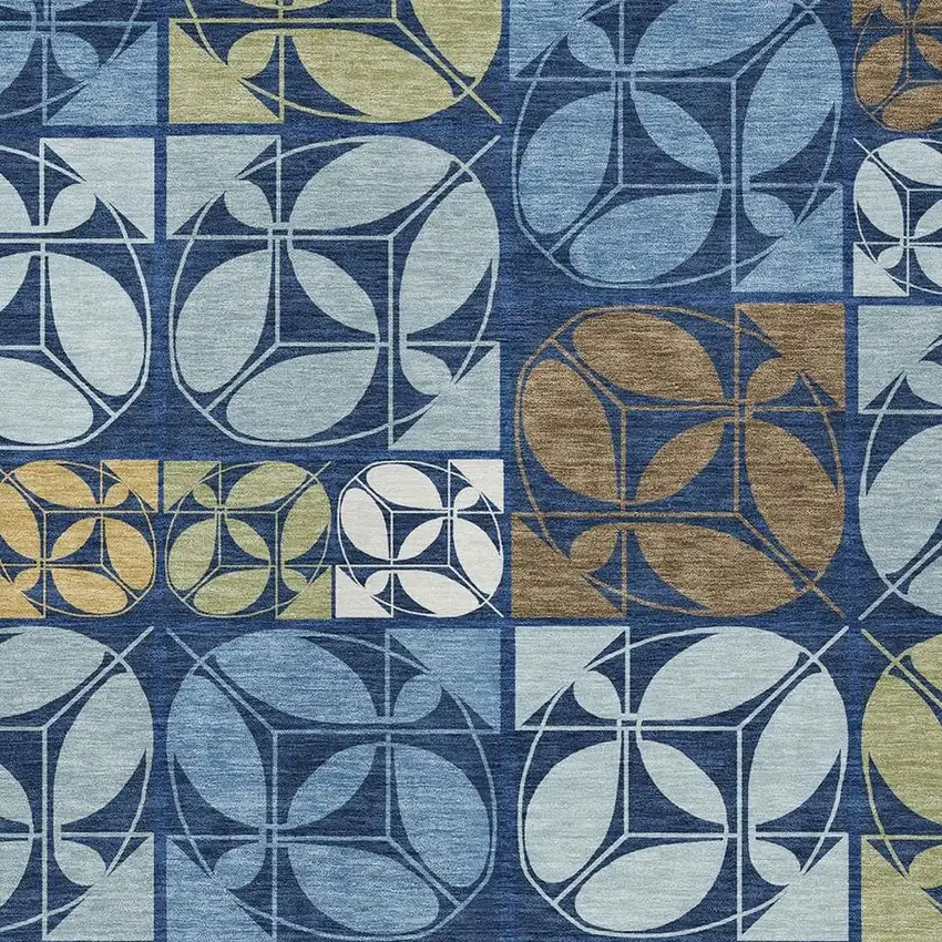 Navy Blue And Blue Geometric Washable Indoor Outdoor Area Rug Photo 2