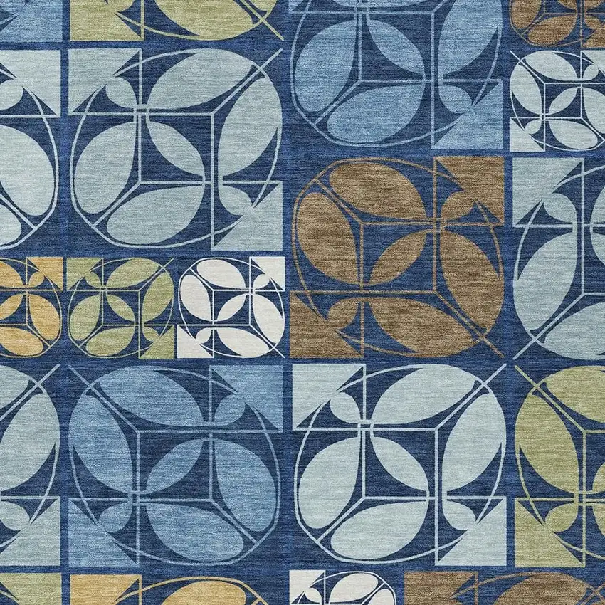 Navy Blue And Blue Geometric Washable Indoor Outdoor Area Rug Photo 2