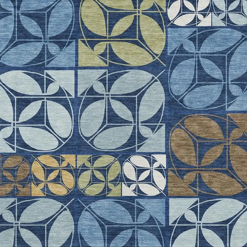 Navy Blue And Blue Geometric Washable Indoor Outdoor Area Rug Photo 2