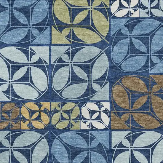 Navy Blue And Blue Geometric Washable Indoor Outdoor Area Rug Photo 2