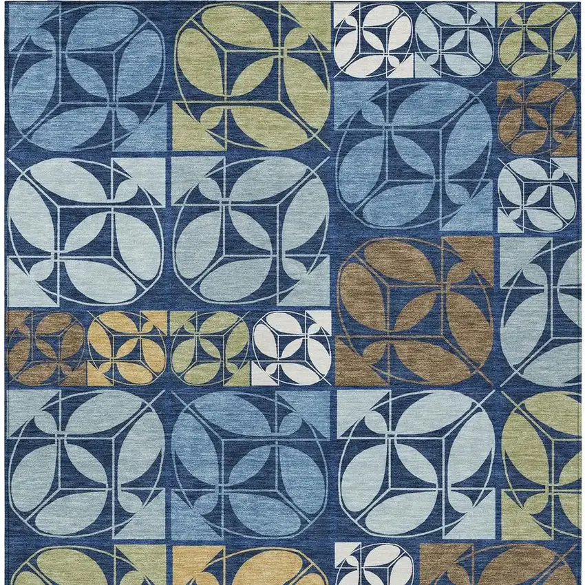 Navy Blue And Blue Geometric Washable Indoor Outdoor Area Rug Photo 3