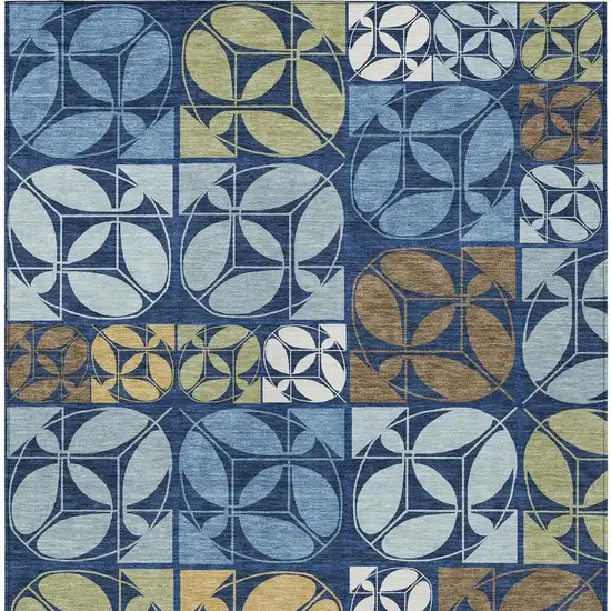 Navy Blue And Blue Geometric Washable Indoor Outdoor Area Rug Photo 3
