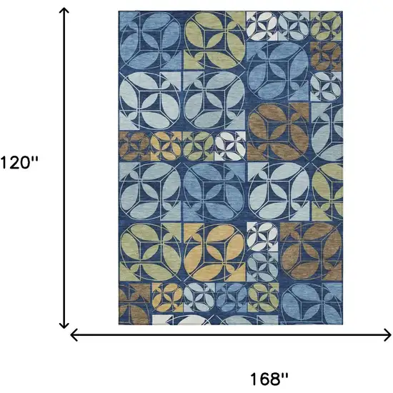 Navy Blue And Blue Geometric Washable Indoor Outdoor Area Rug Photo 6