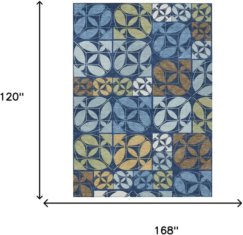 Navy Blue And Blue Geometric Washable Indoor Outdoor Area Rug Photo 6