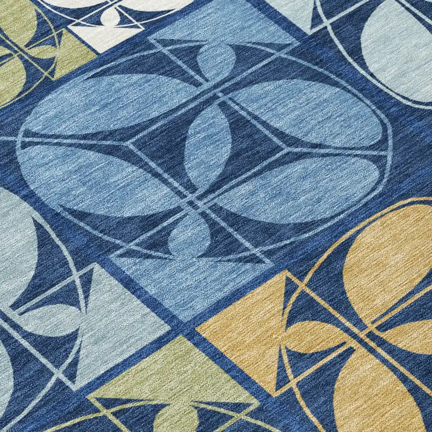 Navy Blue And Blue Geometric Washable Indoor Outdoor Area Rug Photo 5