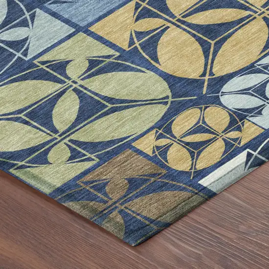 Navy Blue And Blue Geometric Washable Indoor Outdoor Area Rug Photo 4