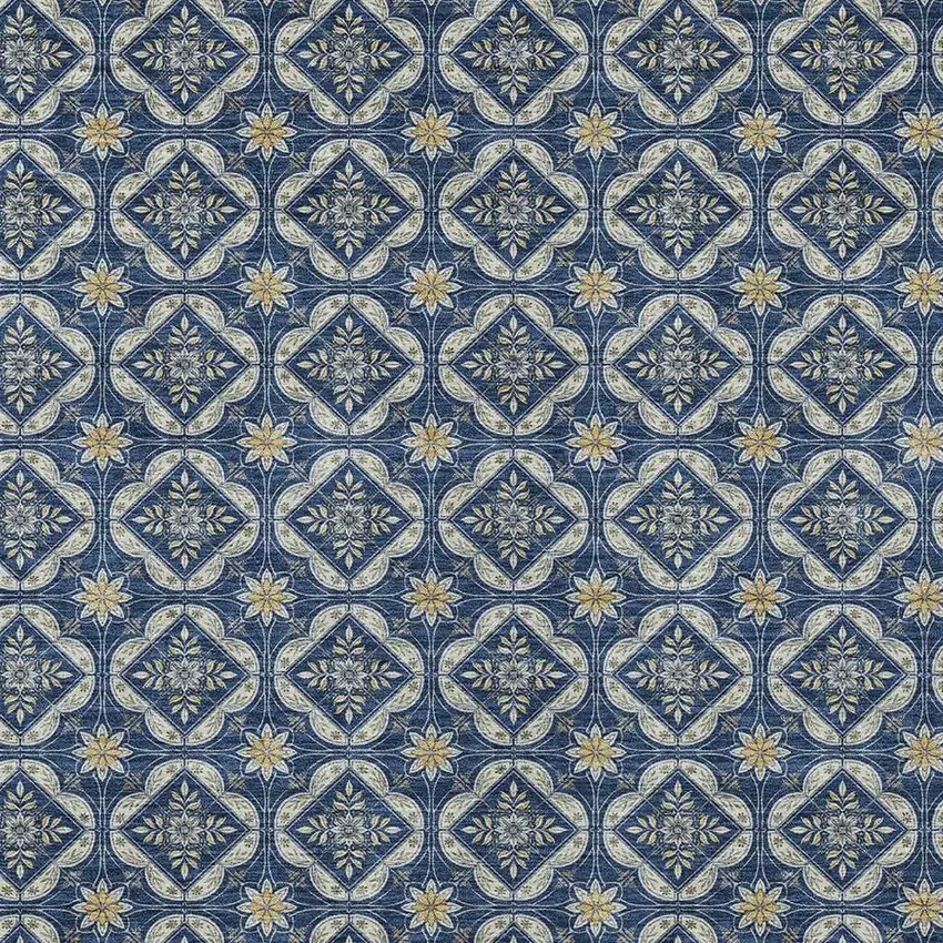 Navy Blue And Blue Geometric Washable Indoor Outdoor Area Rug Photo 2