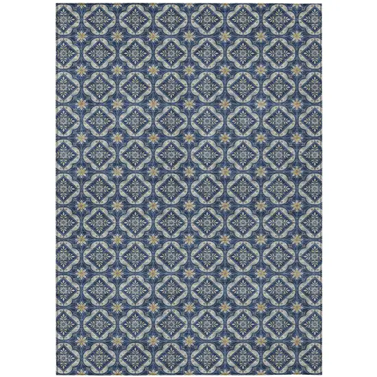 Navy Blue And Blue Geometric Washable Indoor Outdoor Area Rug Photo 1