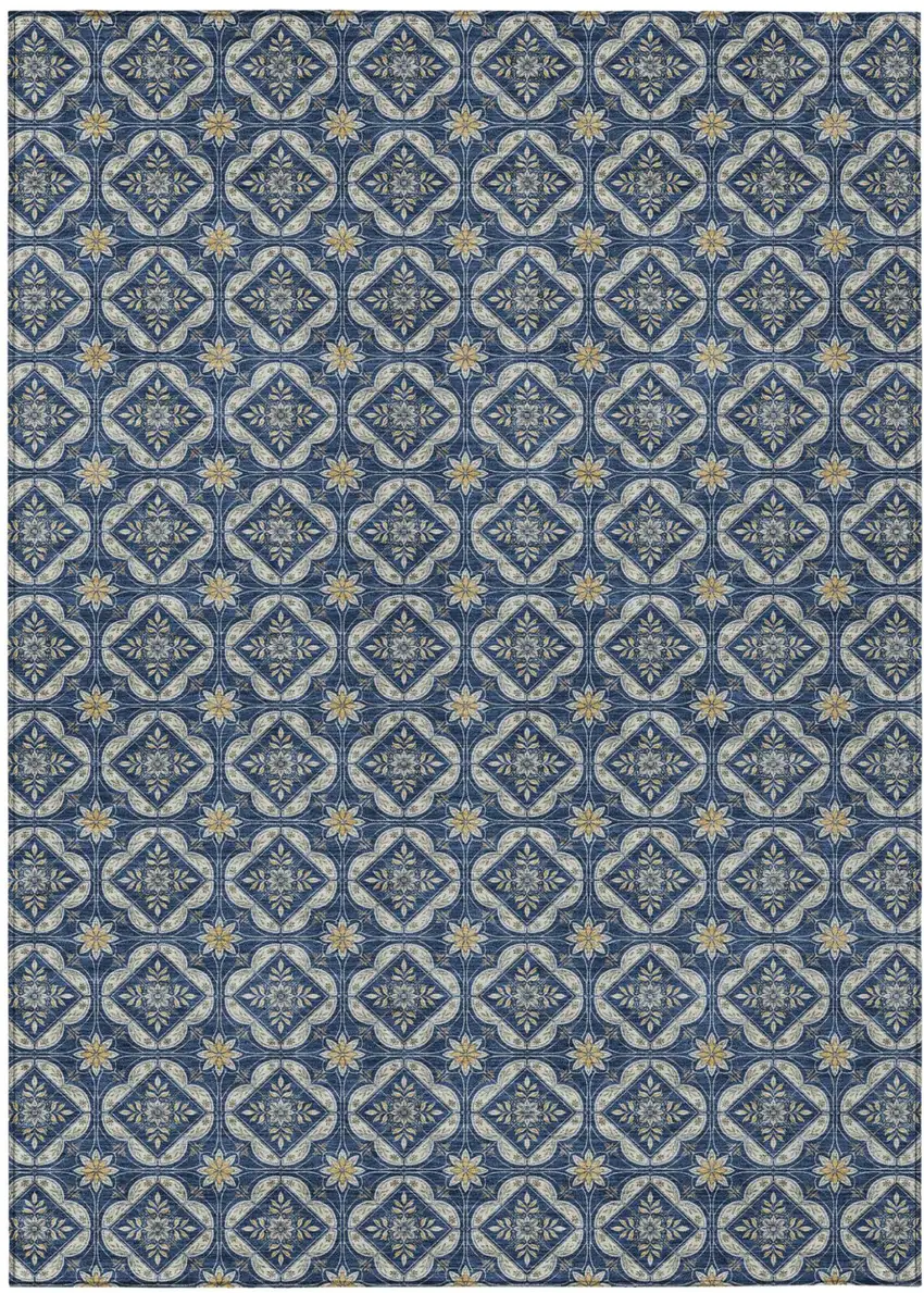 Navy Blue And Blue Geometric Washable Indoor Outdoor Area Rug Photo 1