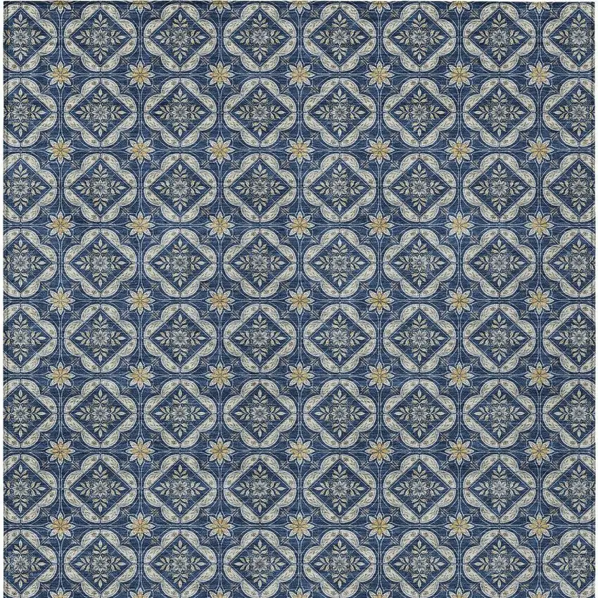Navy Blue And Blue Geometric Washable Indoor Outdoor Area Rug Photo 3