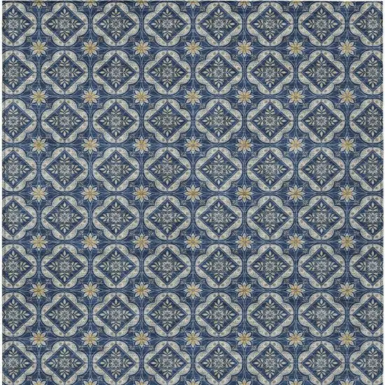 Navy Blue And Blue Geometric Washable Indoor Outdoor Area Rug Photo 3