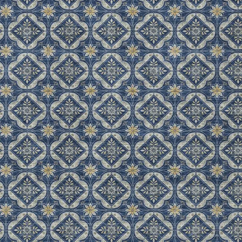 Navy Blue And Blue Geometric Washable Indoor Outdoor Area Rug Photo 2