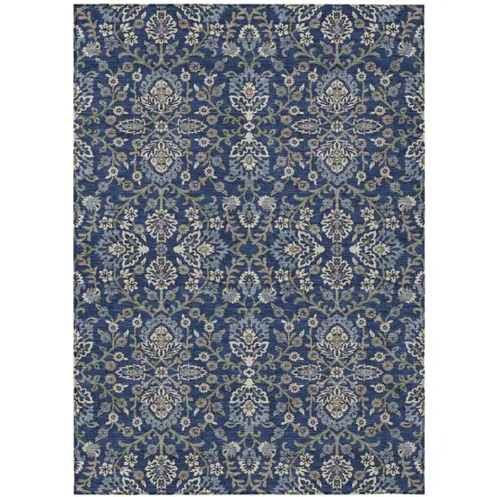 Navy Blue And Blue Geometric Washable Indoor Outdoor Area Rug Photo 1