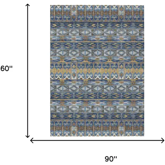 Navy Blue And Blue Geometric Washable Indoor Outdoor Area Rug Photo 6
