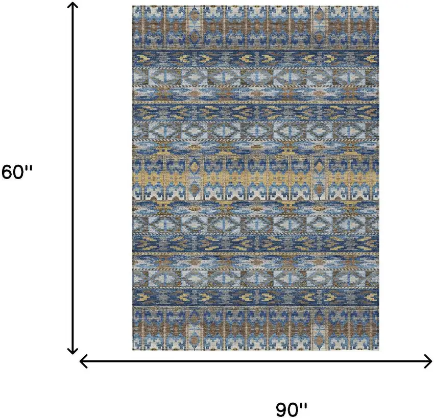 Navy Blue And Blue Geometric Washable Indoor Outdoor Area Rug Photo 6