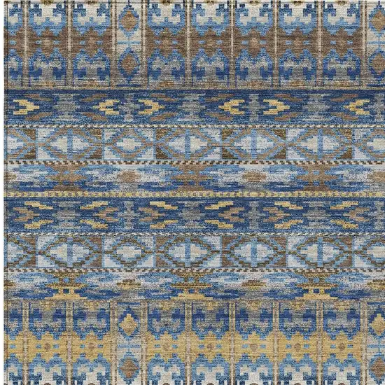 Navy Blue And Blue Geometric Washable Indoor Outdoor Area Rug Photo 2