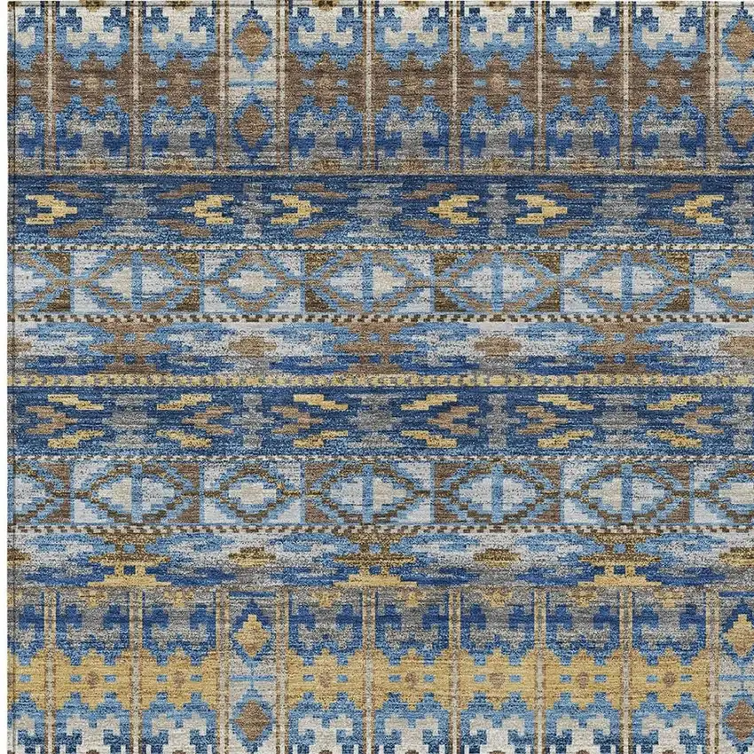 Navy Blue And Blue Geometric Washable Indoor Outdoor Area Rug Photo 2