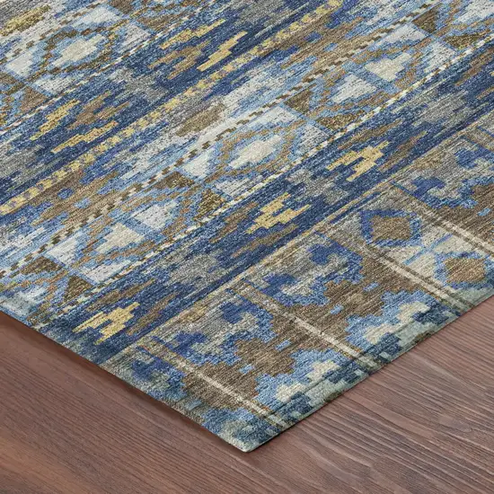 Navy Blue And Blue Geometric Washable Indoor Outdoor Area Rug Photo 4