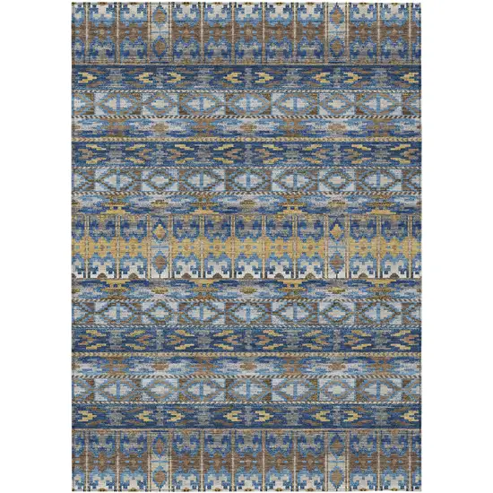 Navy Blue And Blue Geometric Washable Indoor Outdoor Area Rug Photo 1