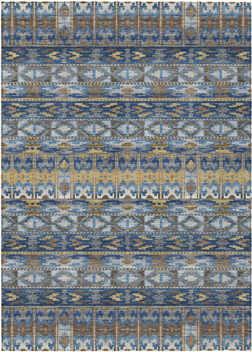 Navy Blue And Blue Geometric Washable Indoor Outdoor Area Rug Photo 1