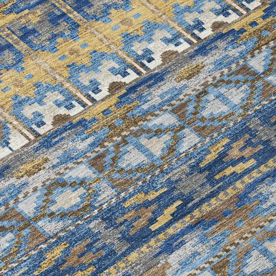 Navy Blue And Blue Geometric Washable Indoor Outdoor Area Rug Photo 5