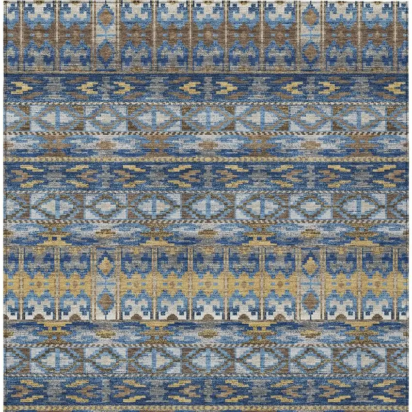 Navy Blue And Blue Geometric Washable Indoor Outdoor Area Rug Photo 3