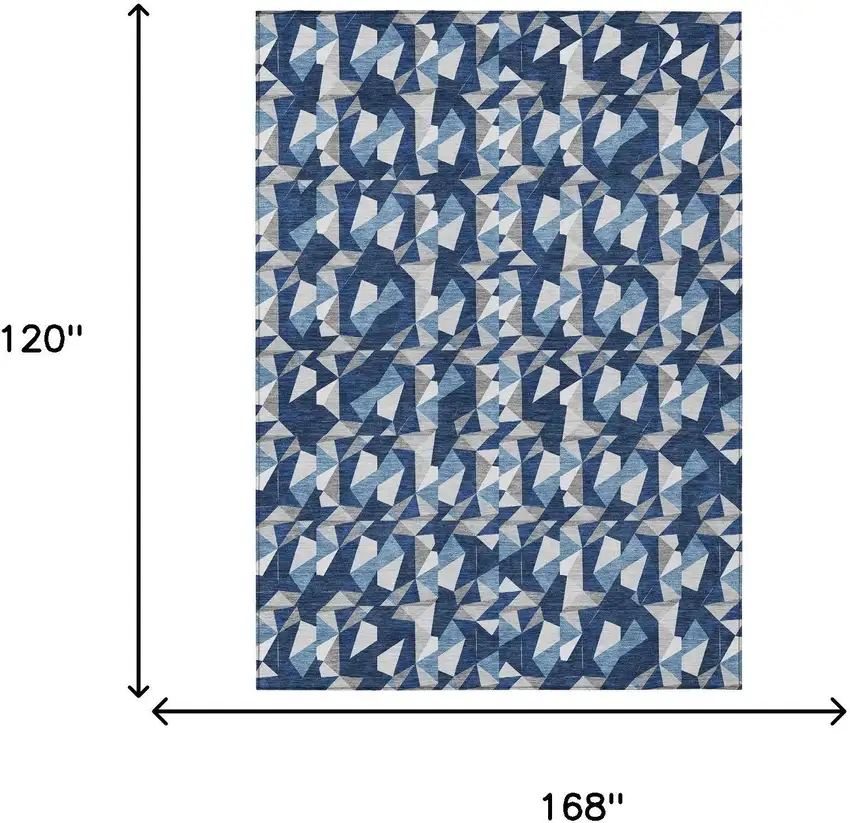 Navy Blue And Blue Geometric Washable Indoor Outdoor Area Rug Photo 6