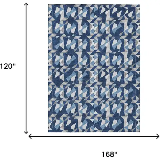 Navy Blue And Blue Geometric Washable Indoor Outdoor Area Rug Photo 6