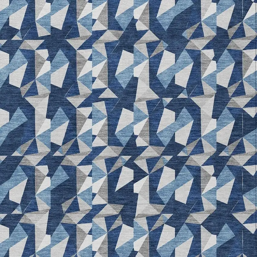 Navy Blue And Blue Geometric Washable Indoor Outdoor Area Rug Photo 2